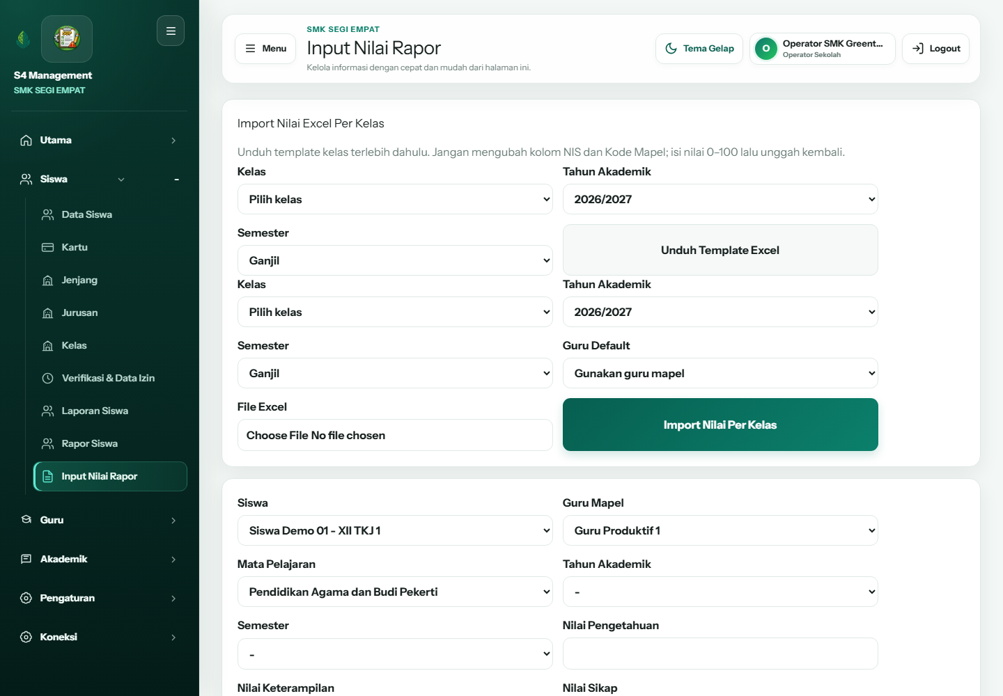 Input nilai rapor